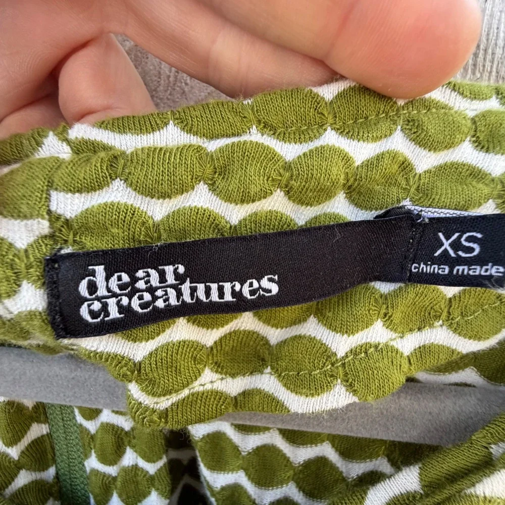 Dear Creatures XS Polka Dot Textured Dress Retro Mod Indie 60s Style Green White